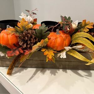 Autumn Harvest Centerpiece with Pumpkins and Pinecones